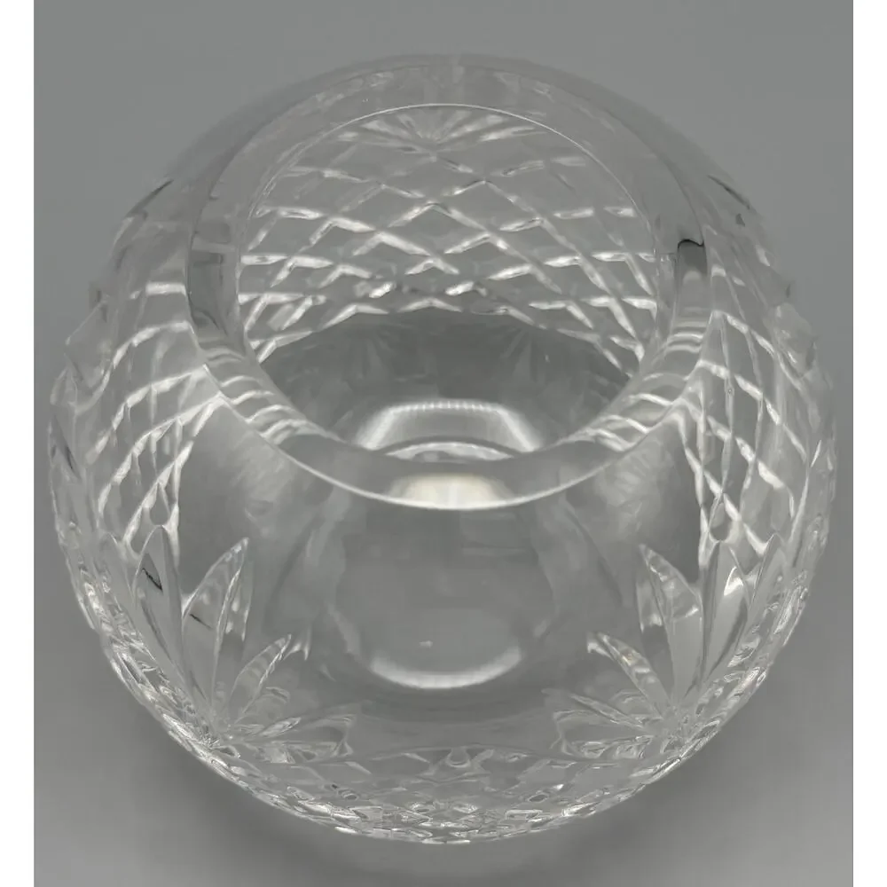 European Cut Crystal Rose Bowl Vase Diamond & Fan Cut Floral Centerpiece Vintage